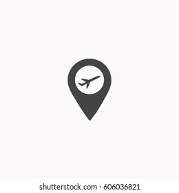 Illustration of a map mark icon with a plane
