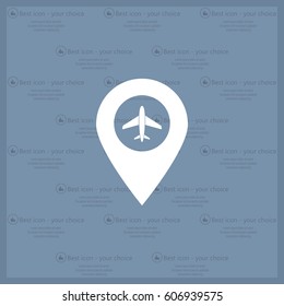 Illustration of a map mark icon with a plane