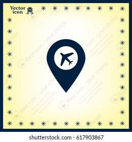 Illustration of a map mark icon with a plane