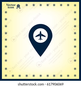 Illustration of a map mark icon with a plane