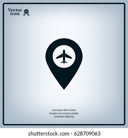 Illustration of a map mark icon with a plane