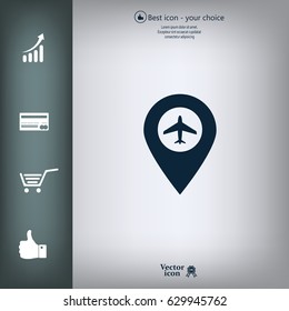 Illustration of a map mark icon with a plane