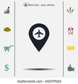 Illustration of a map mark icon with a plane
