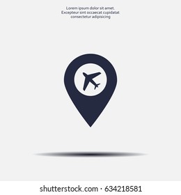Illustration of a map mark icon with a plane