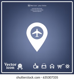 Illustration of a map mark icon with a plane