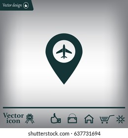 Illustration of a map mark icon with a plane