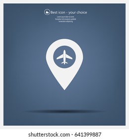Illustration of a map mark icon with a plane