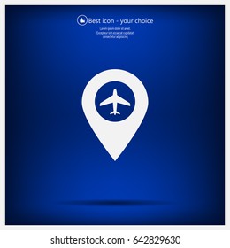 Illustration of a map mark icon with a plane