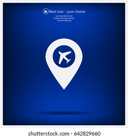 Illustration of a map mark icon with a plane