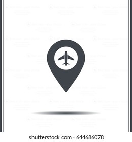 Illustration of a map mark icon with a plane
