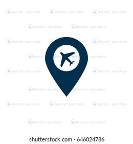 Illustration of a map mark icon with a plane
