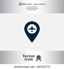 Illustration of a map mark icon with a plane
