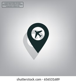 Illustration of a map mark icon with a plane