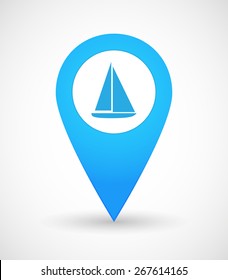 Illustration of a map mark icon with a ship