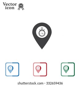 Illustration of a map mark icon with a timer