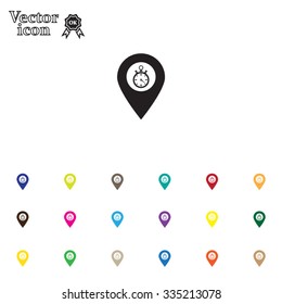 Illustration of a map mark icon with a timer