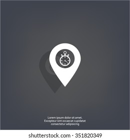 Illustration of a map mark icon with a timer