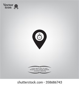 Illustration of a map mark icon with a timer