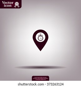 Illustration of a map mark icon with a timer