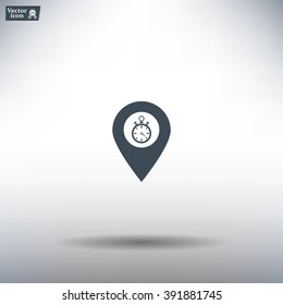 Illustration of a map mark icon with a timer