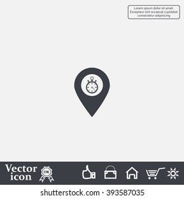 Illustration of a map mark icon with a timer
