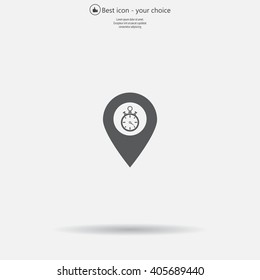 Illustration of a map mark icon with a timer