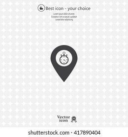 Illustration of a map mark icon with a timer