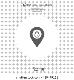 Illustration of a map mark icon with a timer