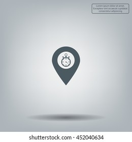 Illustration of a map mark icon with a timer