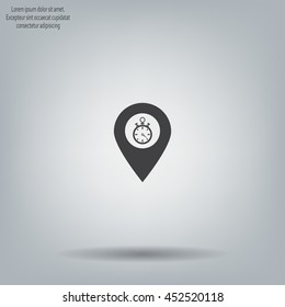 Illustration of a map mark icon with a timer