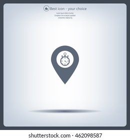 Illustration of a map mark icon with a timer
