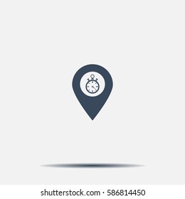 Illustration of a map mark icon with a timer