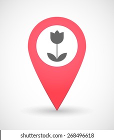Illustration of a map mark icon with a tulip