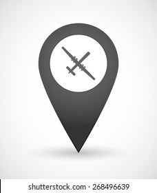 Illustration of a map mark icon with a war drone