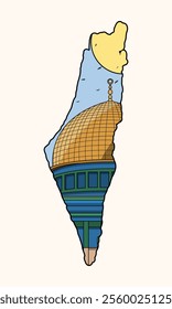 Illustration of a map of Palestine and the Al Aqsa Mosque