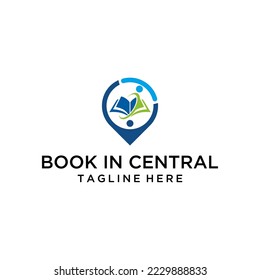 Illustration Map pin book logo, library location icon design, book store pointer symbol - Vector