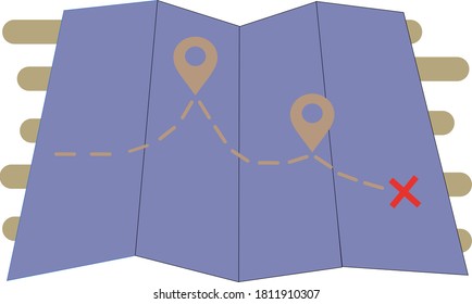 Illustration of a map with points and road.