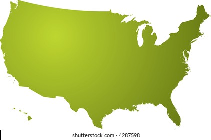 Illustration of a map of the us in different shades of green isolated on a white background