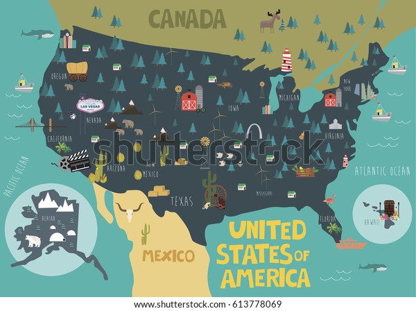 Illustration Map Usa Landmarks Vector Illustration Stock Vector ...