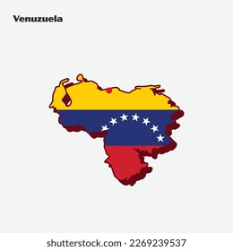 Illustration map of Venezuela with national flag. Vector illustration.