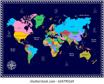 Illustration - map of the world in blue color.