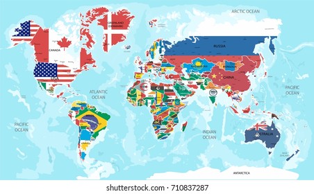 Illustration - map of the world with flags.