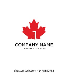 Illustration maple leaf Canada with open door logo design