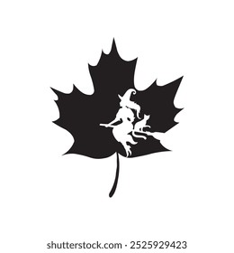 illustration of a maple leaf, witch silhouette