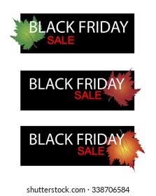 Illustration of Maple Leaves on Black Friday Shopping Banner for Start Christmas Shopping Season.