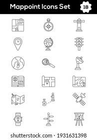 Illustration Of Mappoint Icon Set In Stroke Style.