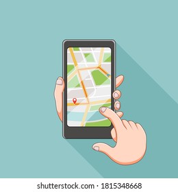 The illustration of the maps site in the smartphone 