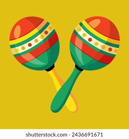 illustration of a maracas on a yellow background done in the style of vector graphics