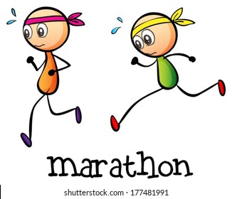 Illustration of a marathon between two stickmen on a white background