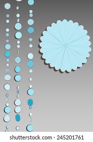 an illustration of marble mobile hanging with an origami flower on the side. With space for text.